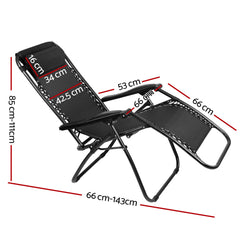 Gardeon Set of 2 Zero Gravity Chairs Reclining Outdoor Furniture Sun Lounge Folding Camping Lounger Black