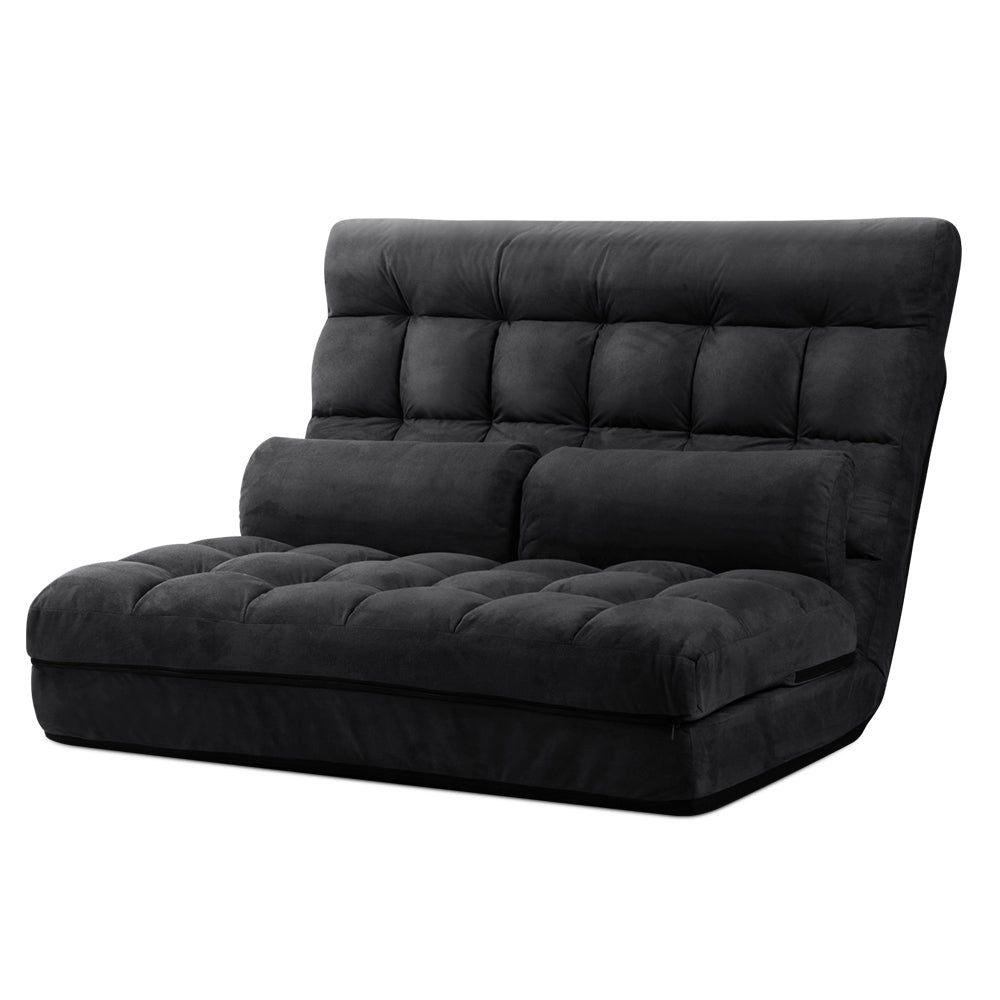 Artiss Lounge Sofa Bed 2-seater Floor Folding Suede Charcoal.