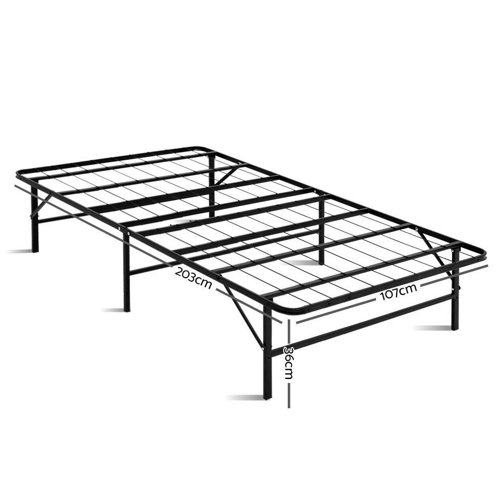 Artiss Folding Bed Frame Metal Bed Base King Single Size Portable Black