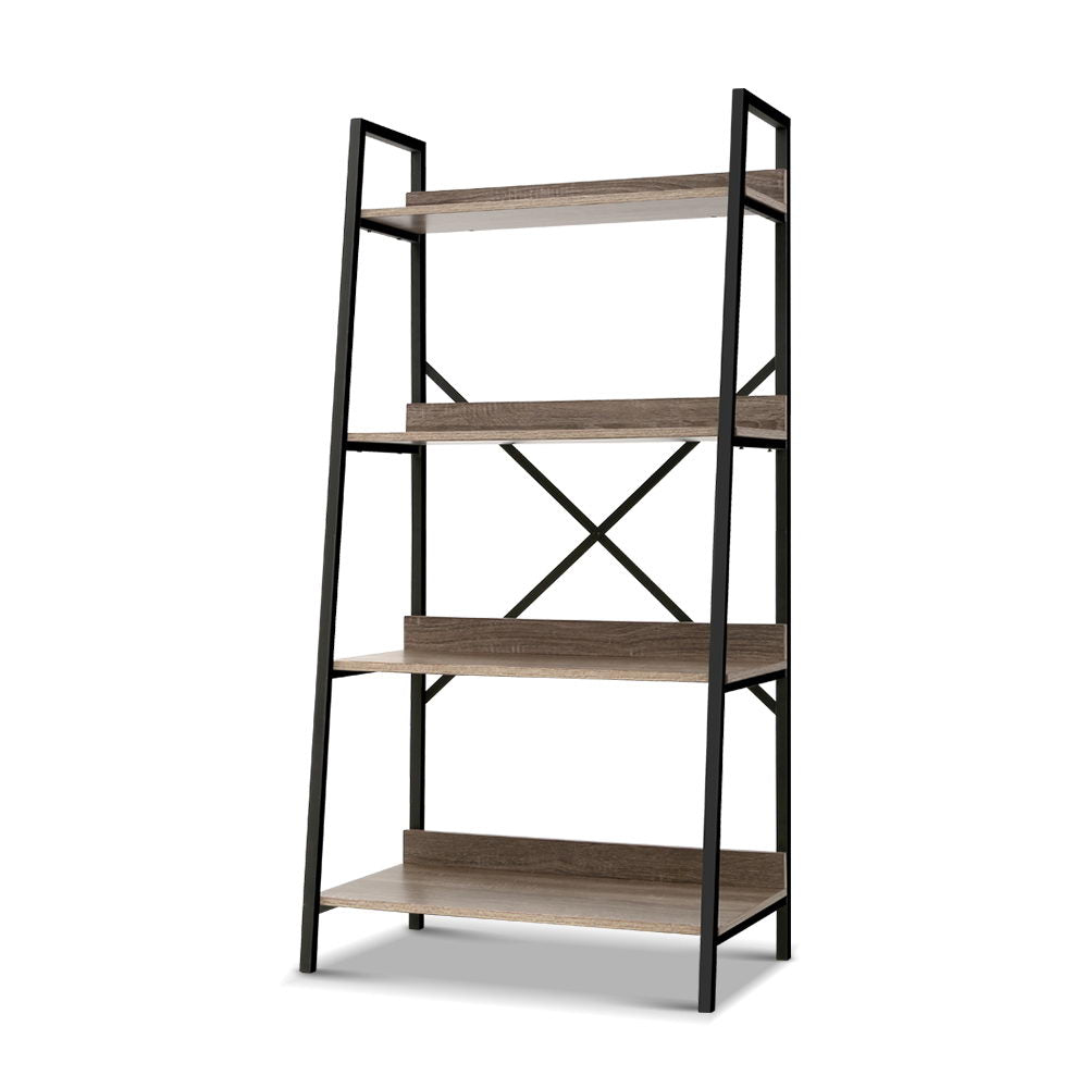 Artiss Bookshelf 4Tier Metal Bookcase Bookshelves Oak Book Shelf Display Storage