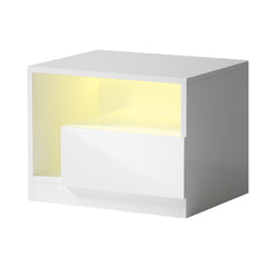 Artiss Bedside Tables Side Table RGB LED Drawers High Gloss Nightstand White