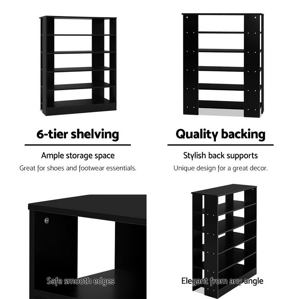 Artiss Shoe Cabinet Shoes Organiser Storage Rack 30 Pairs Black Shelf Wooden