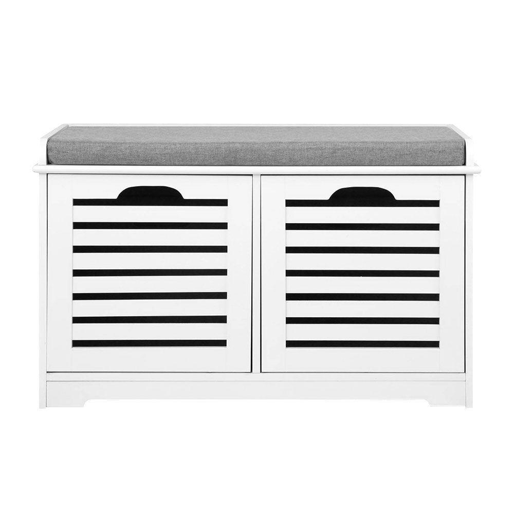 Artiss Fabric Shoe Bench with Drawers - White & Grey