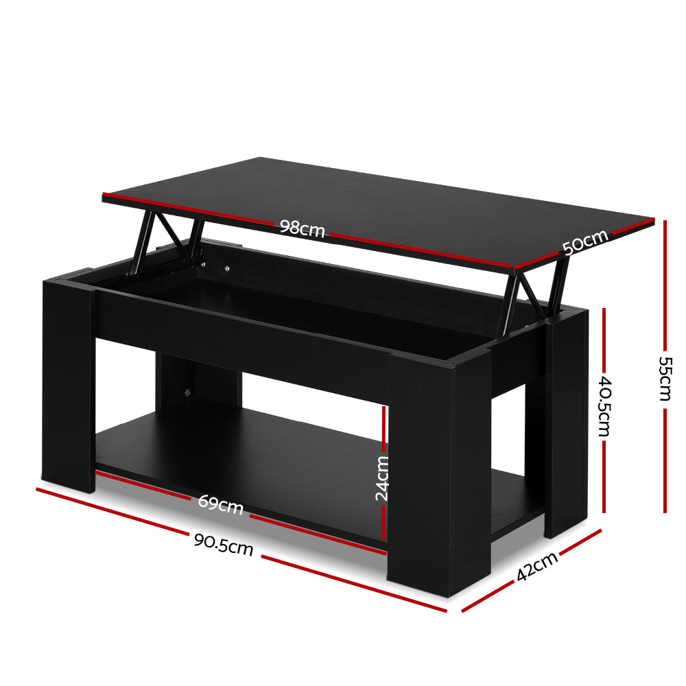 Artiss Lift Up Top Coffee Table Storage Shelf Black