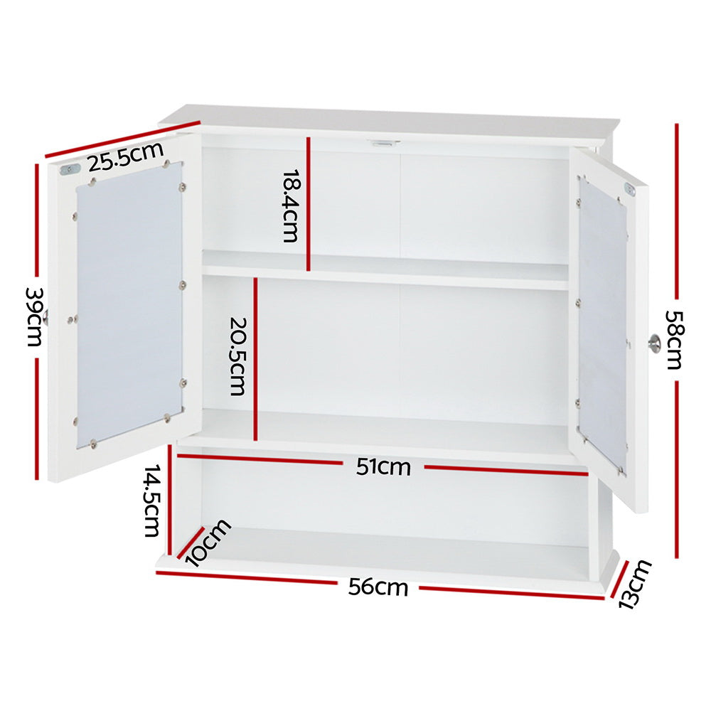 Artiss Bathroom Tallboy Storage Cabinet with Mirror - White