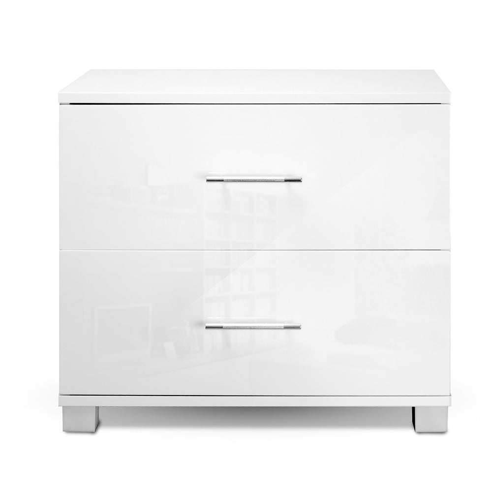 Artiss High Gloss Two Drawers Bedside Table - White