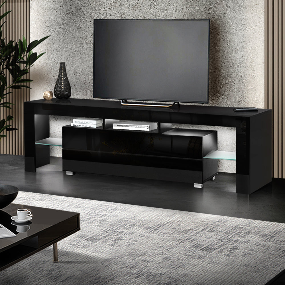 Artiss TV Cabinet Entertainment Unit Stand RGB LED Gloss Furniture 160cm Black