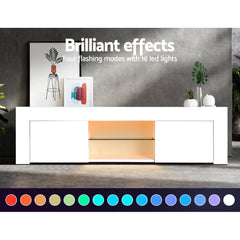 Artiss TV Cabinet Entertainment Unit Stand RGB LED Gloss Furniture 130cm White