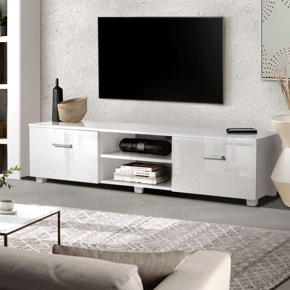 Artiss TV Cabinet Entertainment Unit Stand High Gloss Furniture Storage Drawers 140cm White