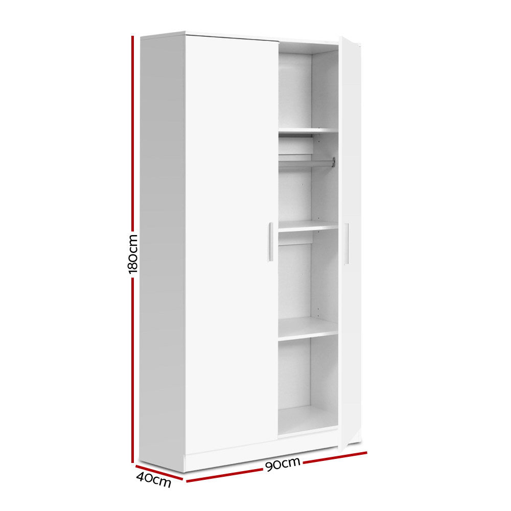 Artiss 180cm Height Wardrobe Wooden Cupboard White