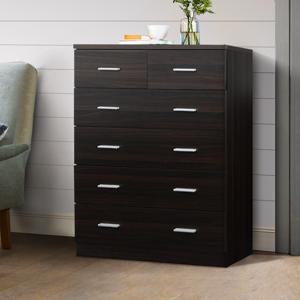 Artiss Tallboy 6 Drawers Storage Cabinet - Walnut