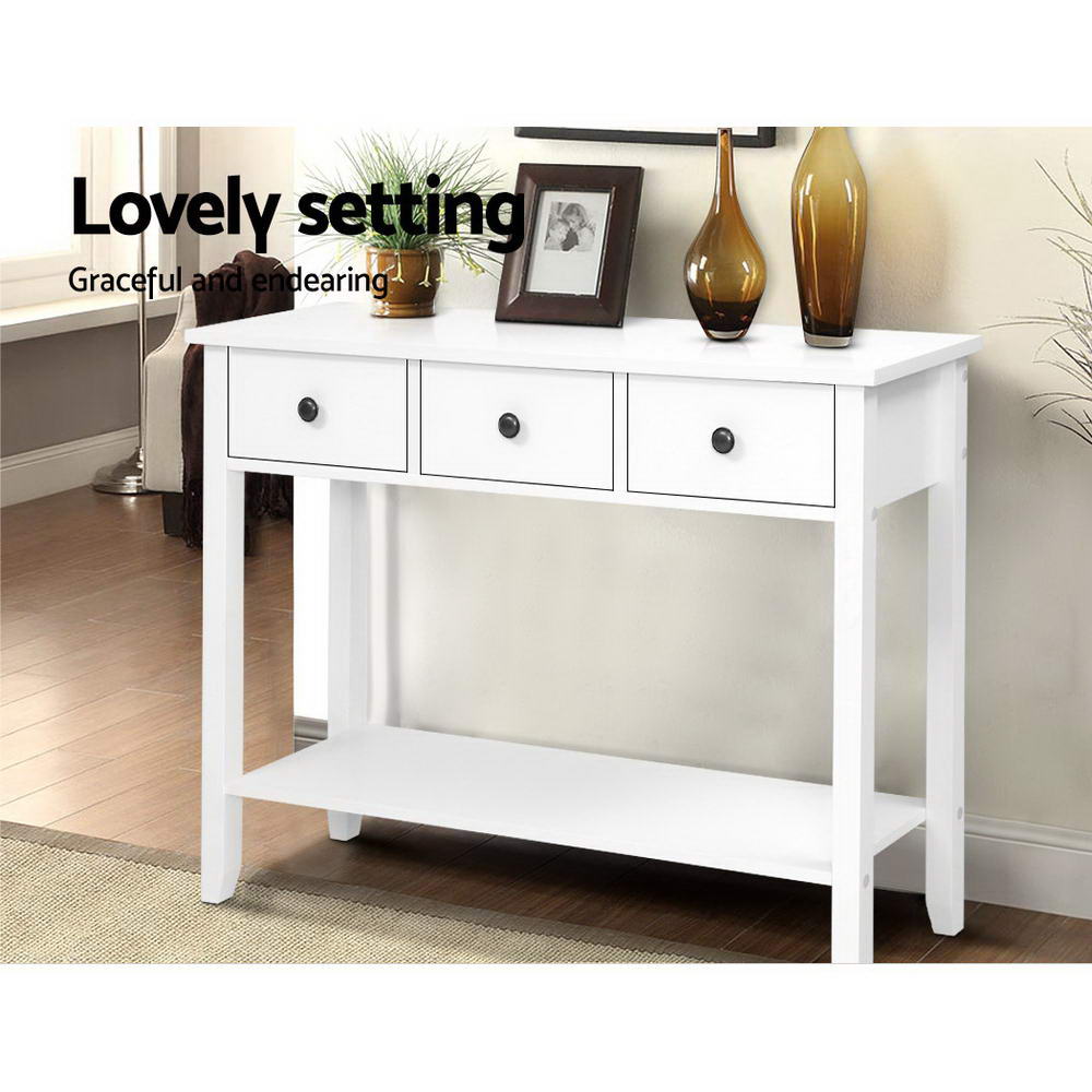 Hallway Console Table Hall Side Entry 3 Drawers Display White Desk Furniture