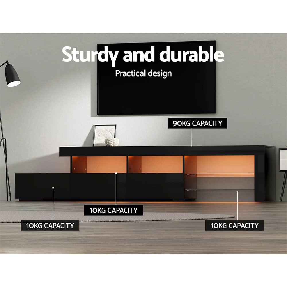 Artiss TV Cabinet Entertainment Unit Stand RGB LED Gloss Furniture 215cm Black