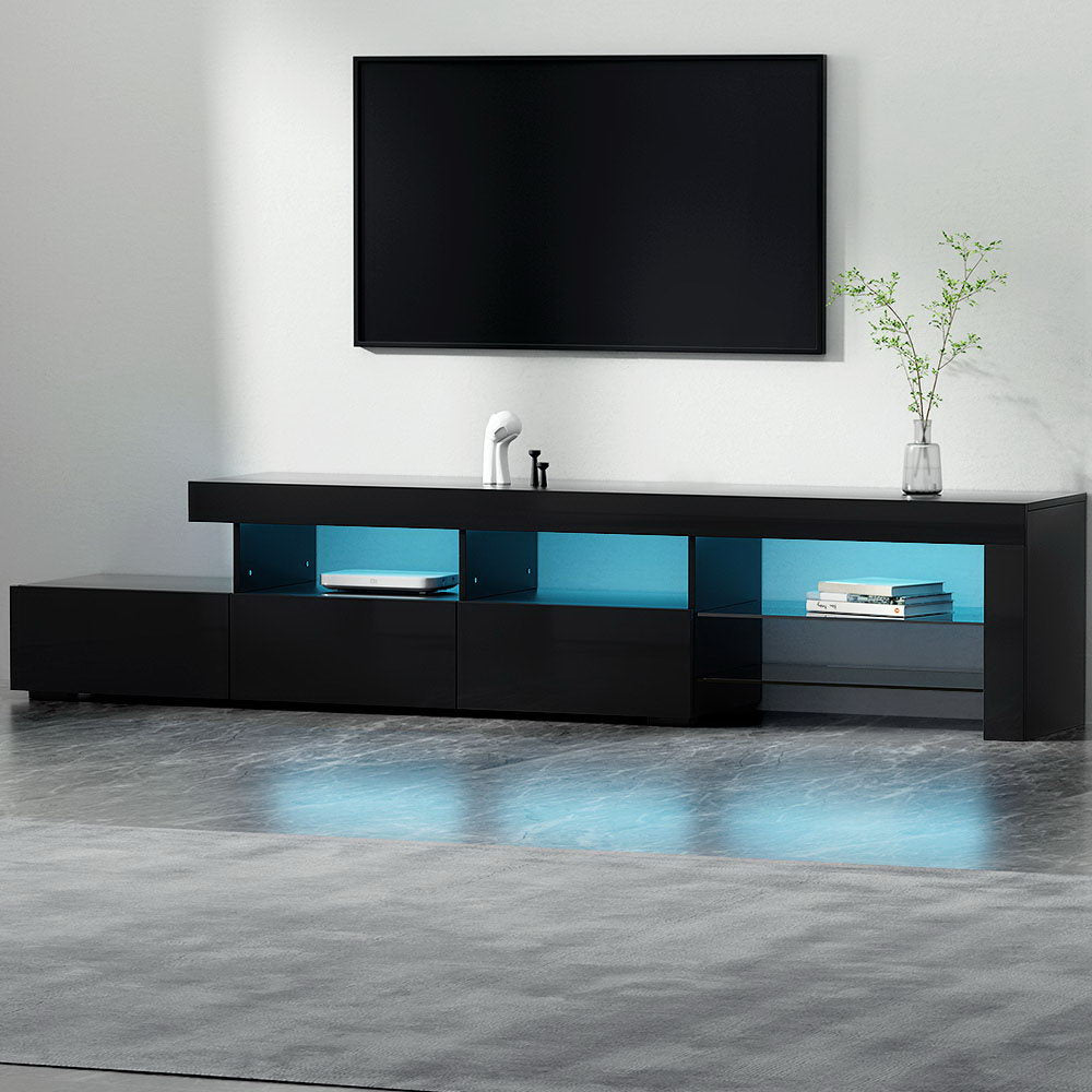 Artiss TV Cabinet Entertainment Unit Stand RGB LED Gloss Furniture 215cm Black