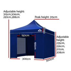 Instahut Gazebo Pop Up Marquee 3x3m Folding Wedding Tent Gazebos Shade Blue