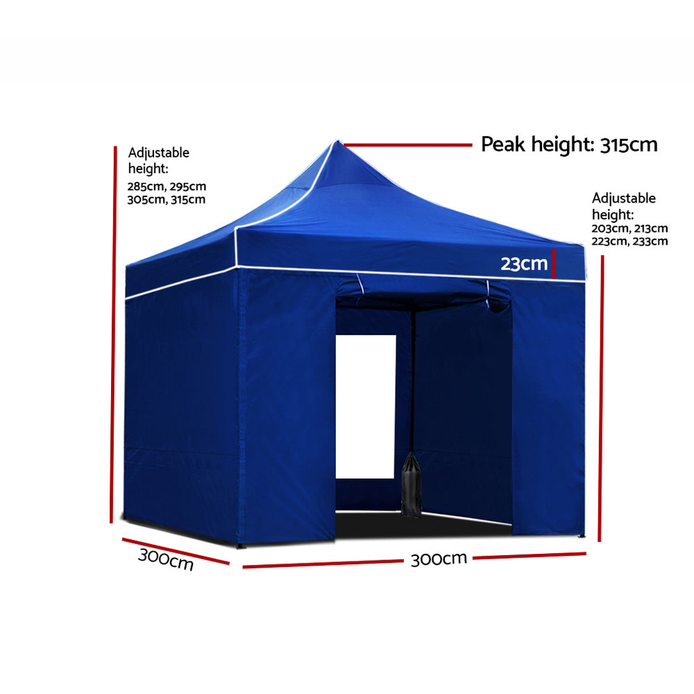 Instahut Gazebo Pop Up Marquee 3x3 Folding Wedding Tent Gazebos Shade Blue