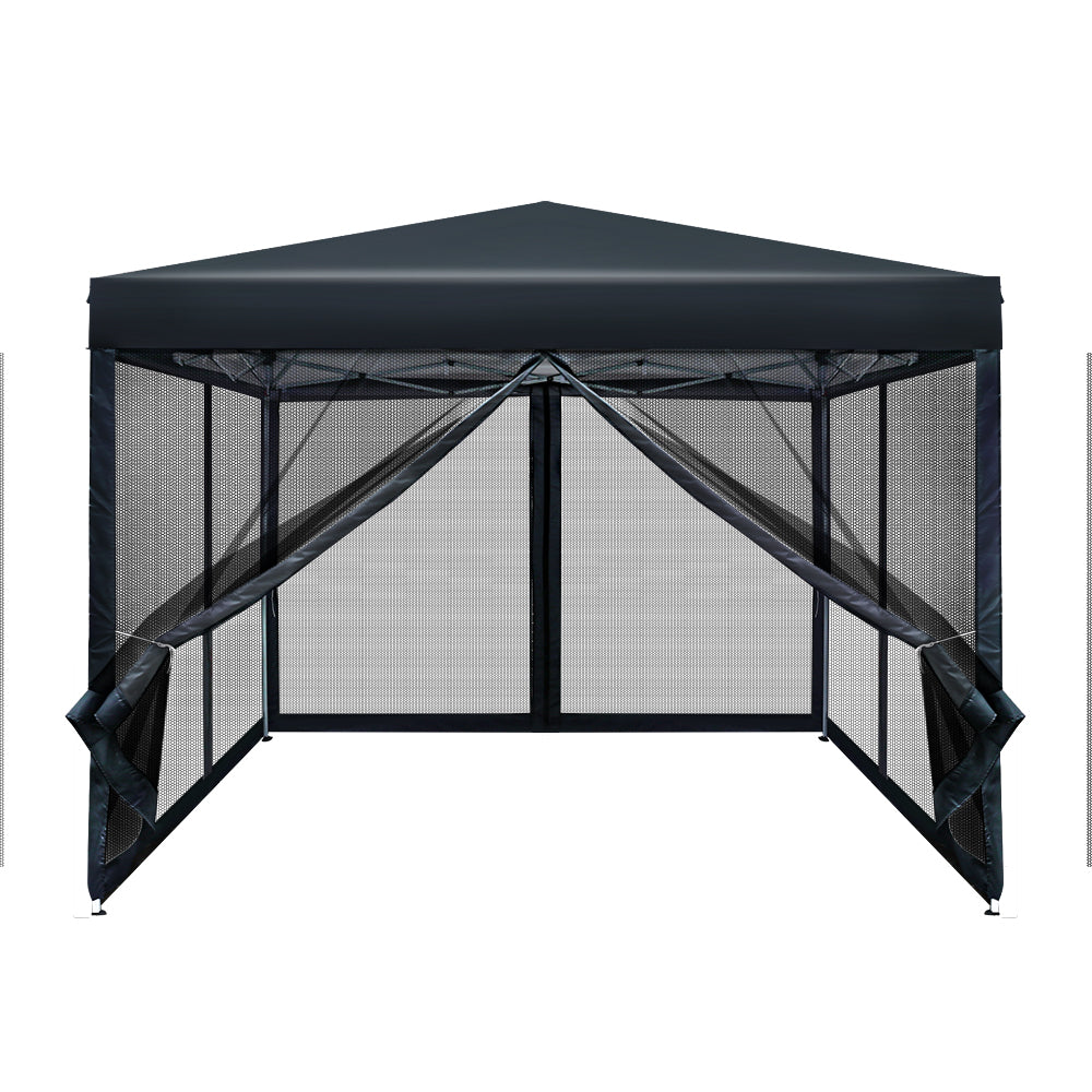 Instahut Gazebo Pop Up Marquee 3x3 Wedding Side Mesh Wall Outdoor Gazebos Black