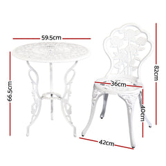 Gardeon Outdoor Furniture Chairs Table 3pc Aluminium Bistro White