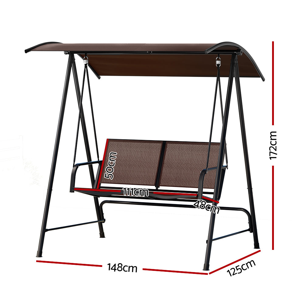 Gardeon Outdoor Swing Chair Garden Bench 2 Seater Canopy Patio Furniture Brown