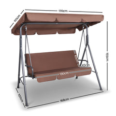 Gardeon 3 Seater Outdoor Canopy Swing Chair - Coffee