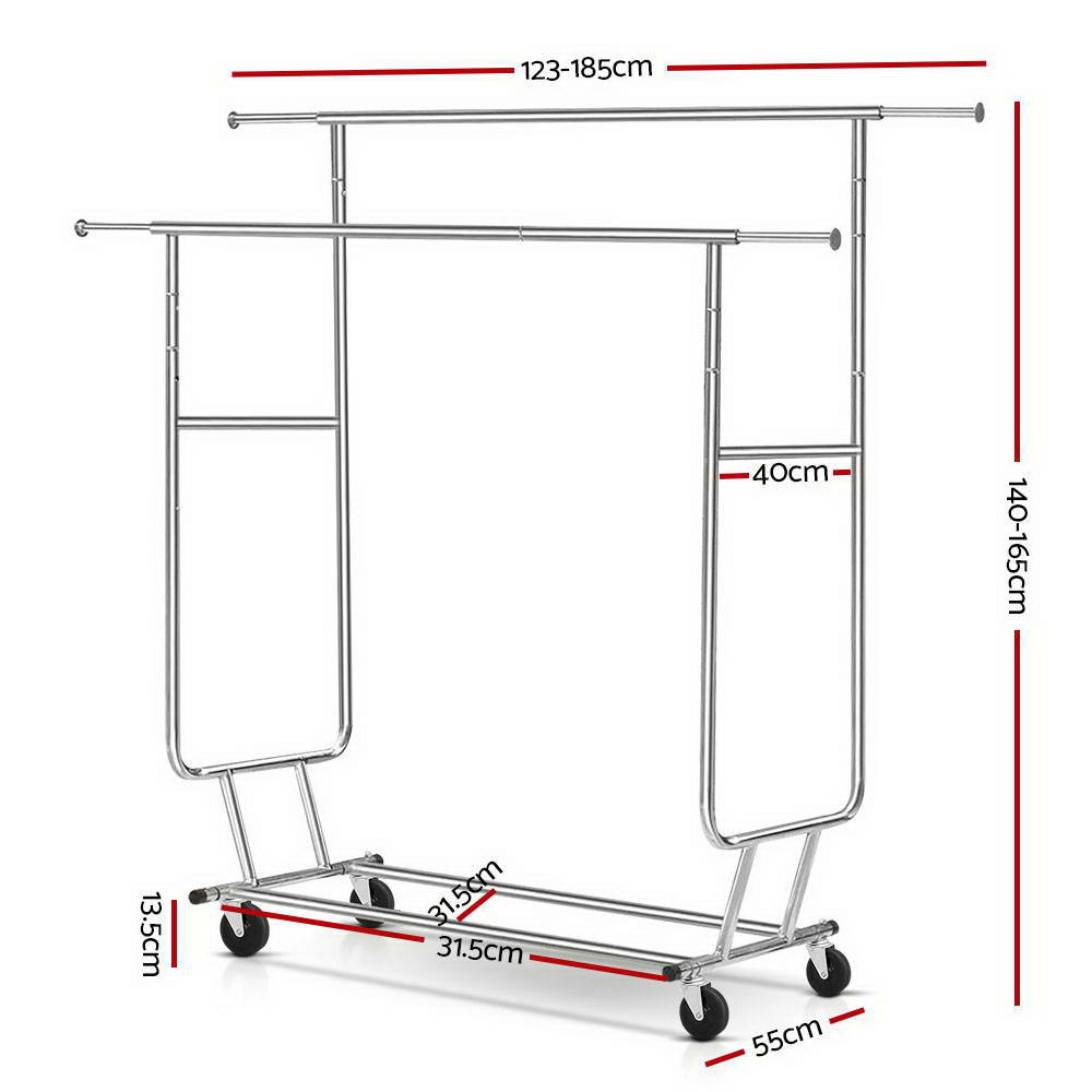 Artiss 6FT Double Rail Clothes Rack Coat Stand Adjustable Garment Rolling Hanger