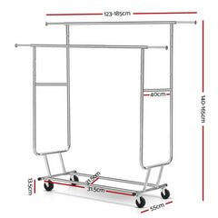 Artiss 6FT Double Rail Clothes Rack Coat Stand Adjustable Garment Rolling Hanger