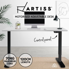 Artiss Standing Desk Adjustable Height Desk Electric Motorised Black Frame White Desk Top 120cm