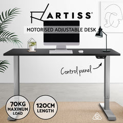 Artiss Standing Desk Adjustable Height Desk Electric Motorised Grey Frame Black Desk Top 120cm