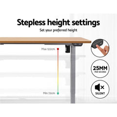 Artiss Standing Desk Adjustable Height Desk Electric Motorised Grey Frame Oak Desk Top 120cm