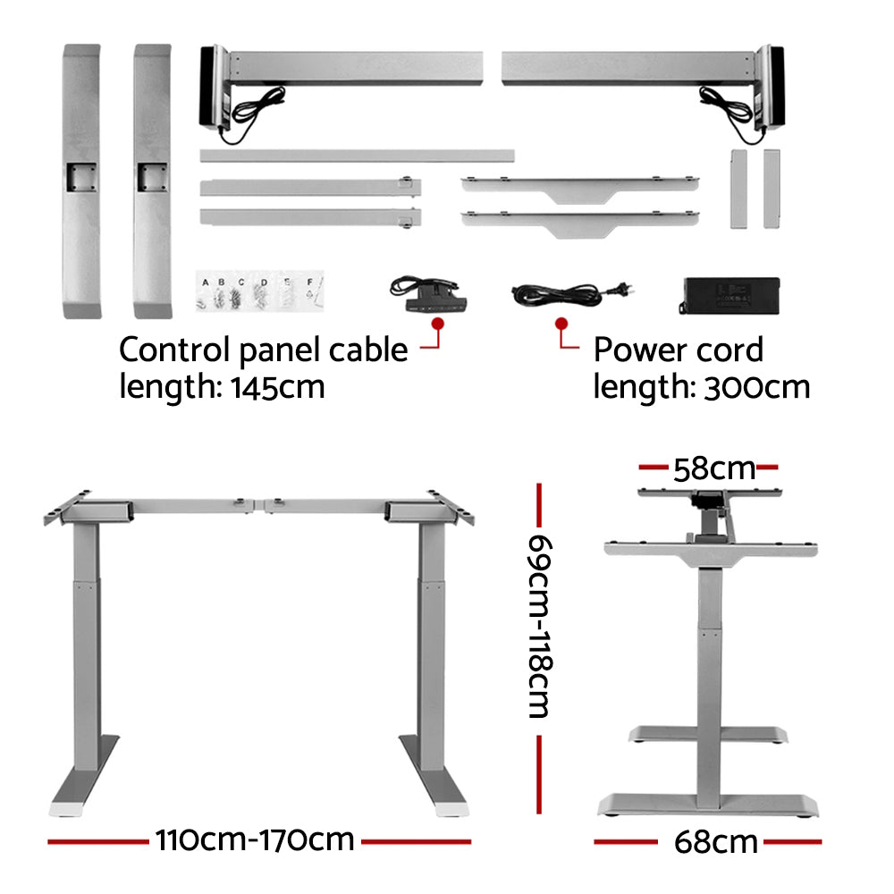 Artiss Standing Desk Adjustable Height Desk Dual Motor Electric Grey Frame Oak Desk Top 120cm