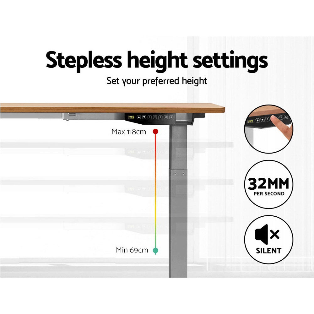 Artiss Standing Desk Adjustable Height Desk Dual Motor Electric Grey Frame Oak Desk Top 120cm