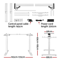 Artiss Standing Desk Adjustable Height Desk Dual Motor Electric White Frame Black Desk Top 120cm