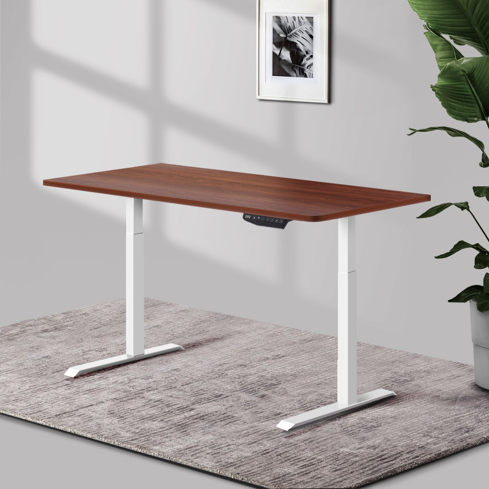 Artiss Standing Desk Adjustable Height Desk Dual Motor Electric White Frame Walnut Desk Top 140cm