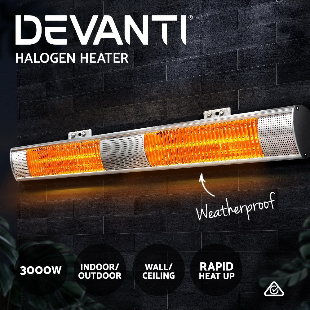 Devanti Electric Infrared Heater Outdoor Radiant Strip Heaters Halogen 3000W