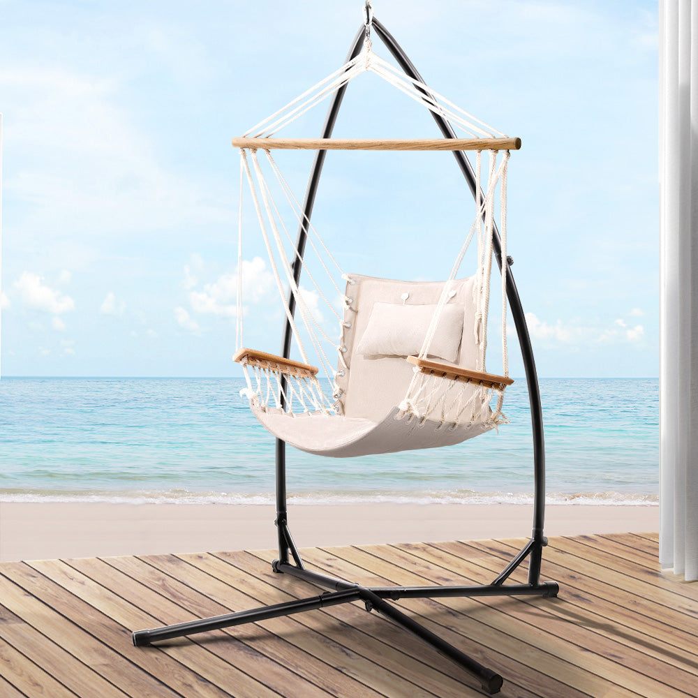 Gardeon Outdoor Hammock Chair with Steel Stand Hanging Hammock Beach Cream