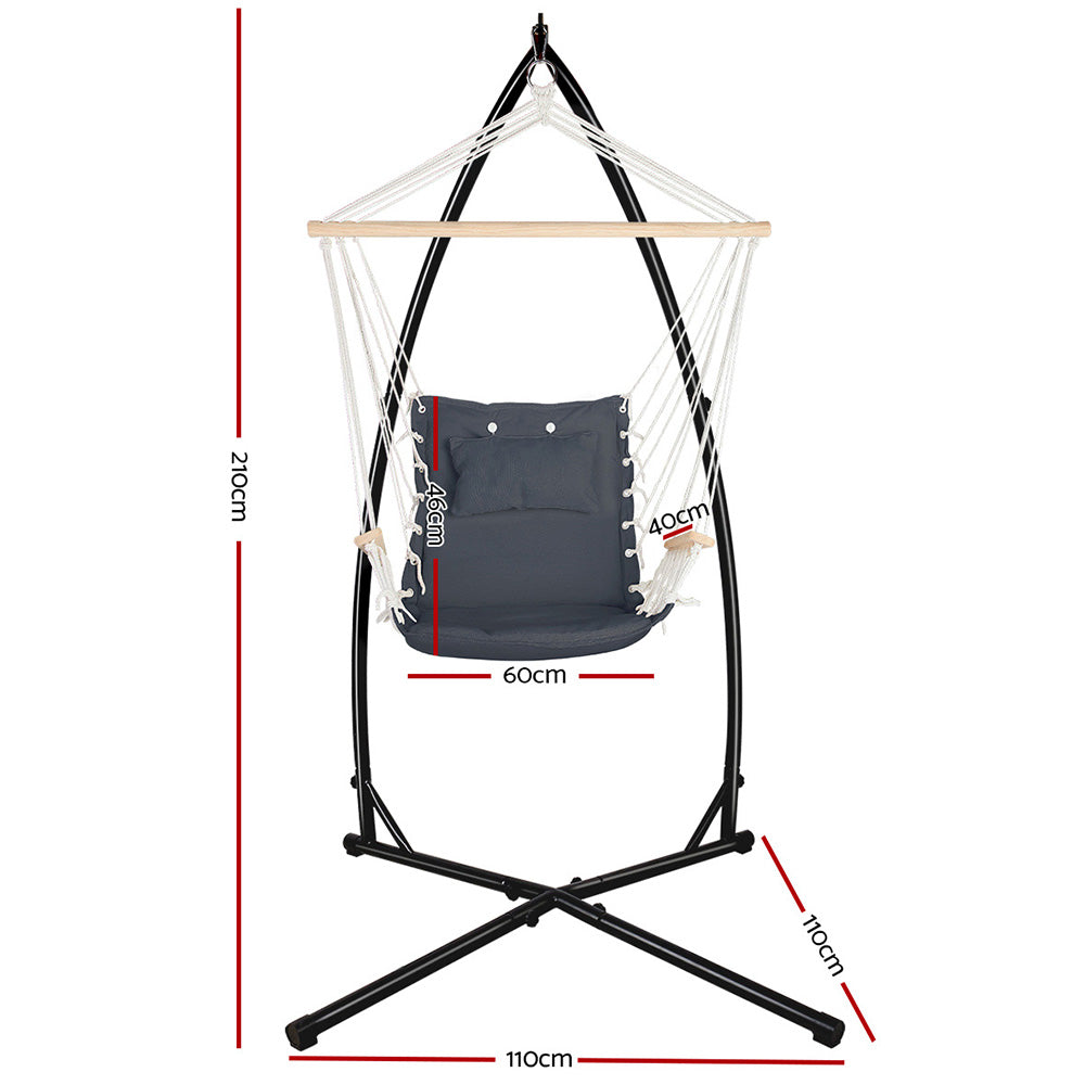 Gardeon Outdoor Hammock Chair with Steel Stand Hanging Hammock Beach Grey