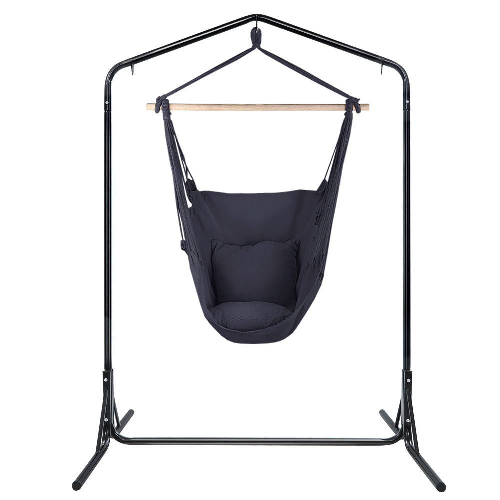 Gardeon Outdoor Hammock Chair with Stand Swing Hanging Hammock with Pillow Grey