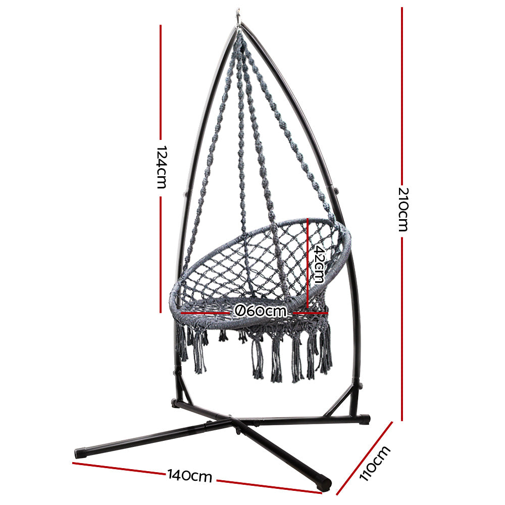 Gardeon Outdoor Hammock Chair with Steel Stand Cotton Swing Hanging 124CM Grey