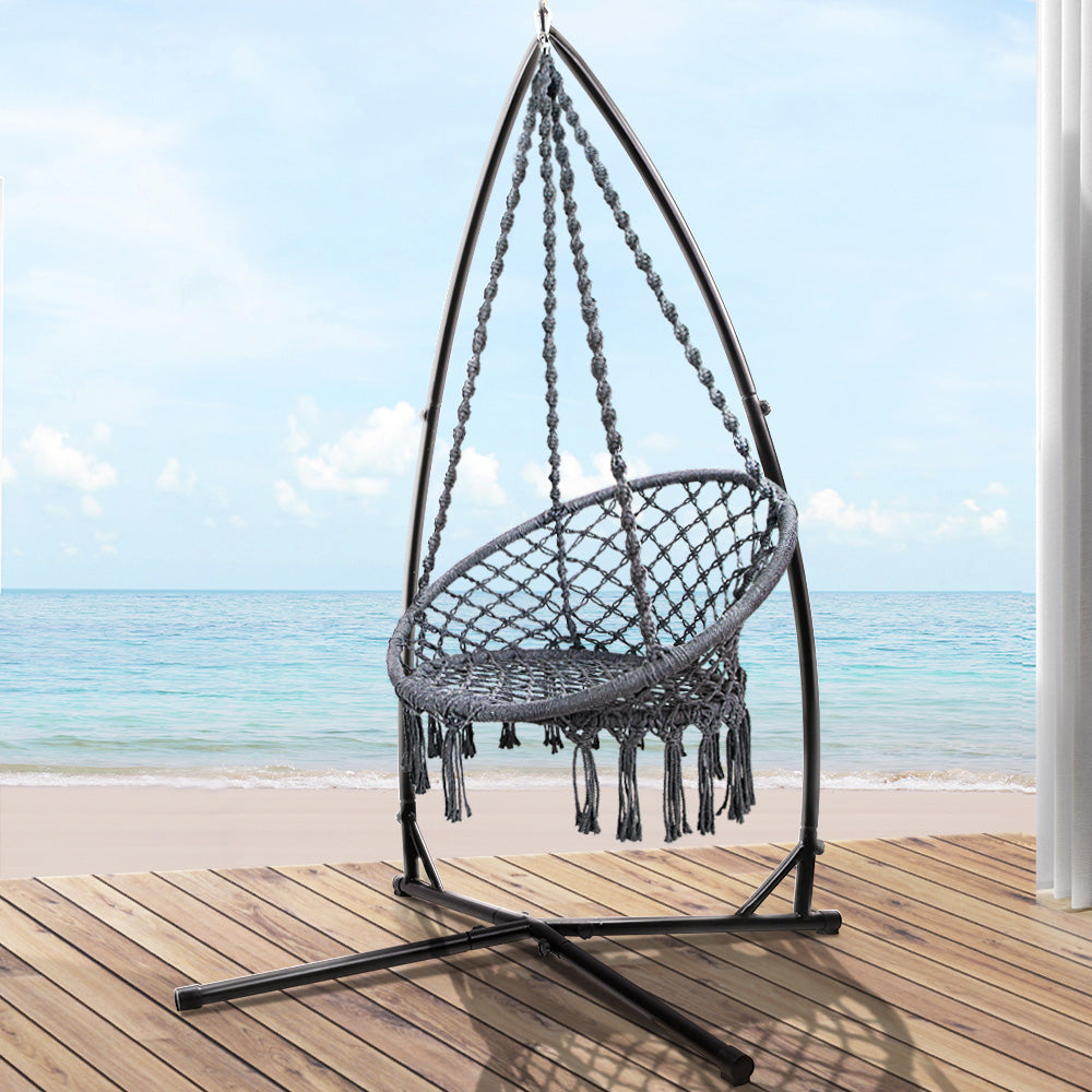 Gardeon Outdoor Hammock Chair with Steel Stand Cotton Swing Hanging 124CM Grey