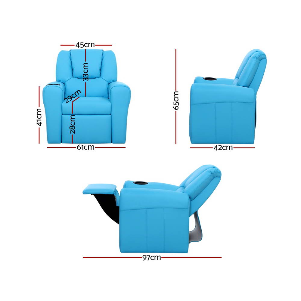 Keezi Kids Recliner Chair Blue PU Leather Sofa Lounge Couch Children Armchair