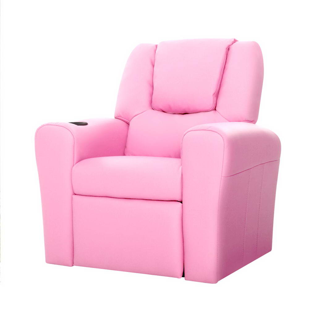 Keezi Kids Recliner Chair Pink PU Leather Sofa Lounge Couch Children Armchair.