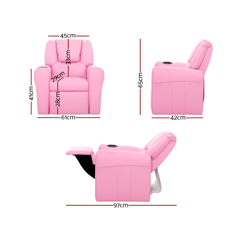 Keezi Kids Recliner Chair Pink PU Leather Sofa Lounge Couch Children Armchair.