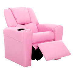 Keezi Kids Recliner Chair Pink PU Leather Sofa Lounge Couch Children Armchair.
