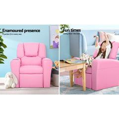 Keezi Kids Recliner Chair Pink PU Leather Sofa Lounge Couch Children Armchair.