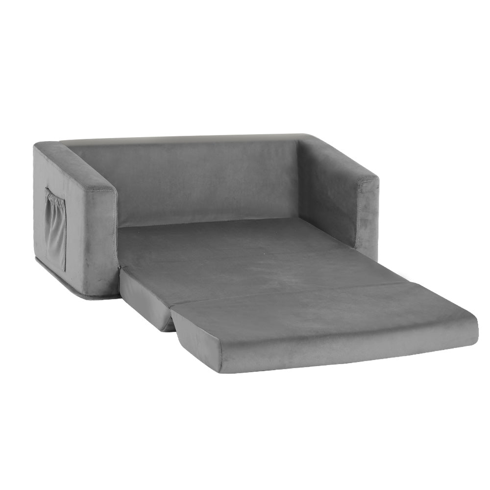 Keezi Kids Convertible Sofa 2 Seater Children Flip Open Couch Lounger Grey.