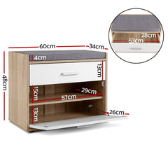 Artiss Shoe Cabinet Bench Shoes Storage Organiser Rack Fabric Seat Wooden Cupboard Up to 8 pairs