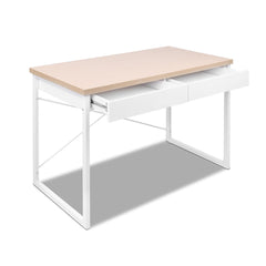 Artiss Metal Desk with Drawer - White with Wooden Top