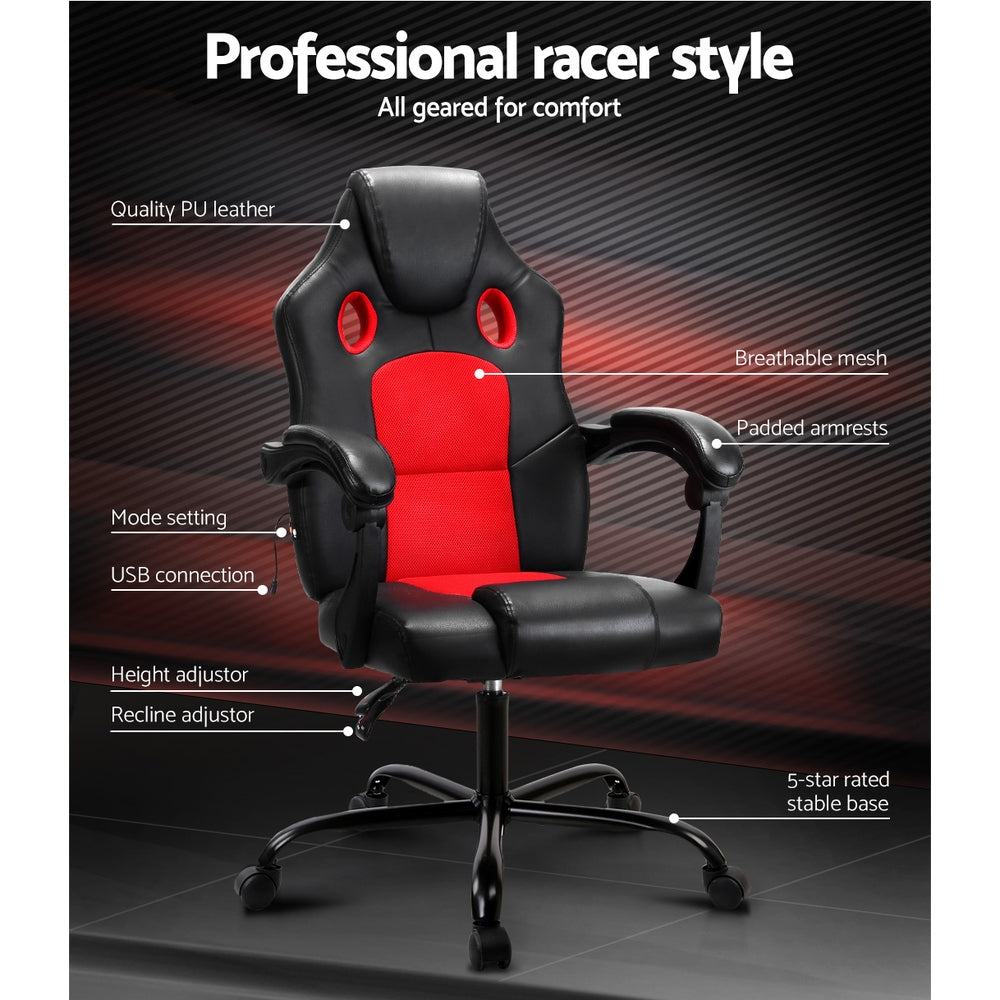 Artiss Massage Office Chair Gaming Computer Seat Recliner Racer Red