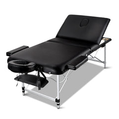 Zenses 70cm Wide Portable Aluminium Massage Table 3 Fold Treatment Beauty Therapy Black