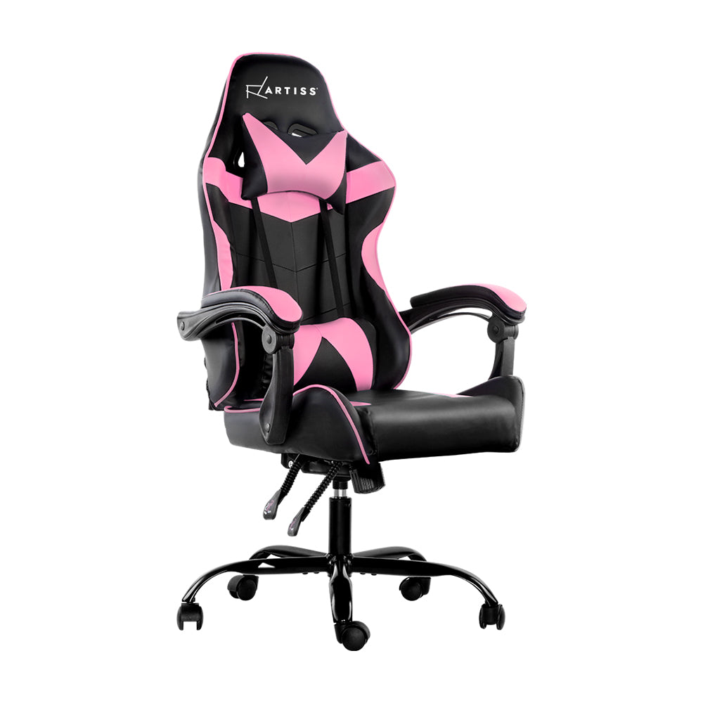 Artiss Office Chair Gaming Chair Computer Chairs Recliner PU Leather Seat Armrest Black Pink